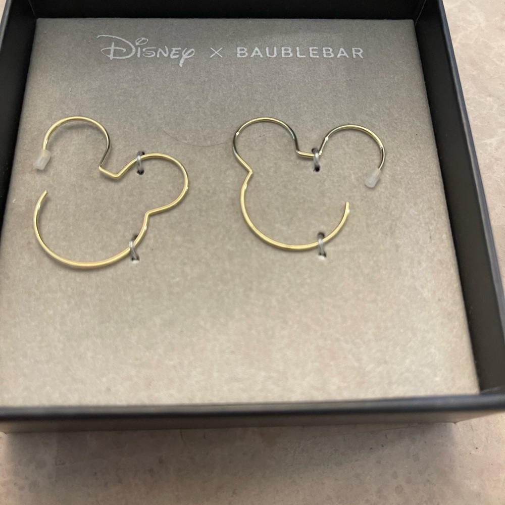 Disney x BAUBLEBAR Earrings - Mickey Mouse Icon 18K Gold Plated Hoops NEW